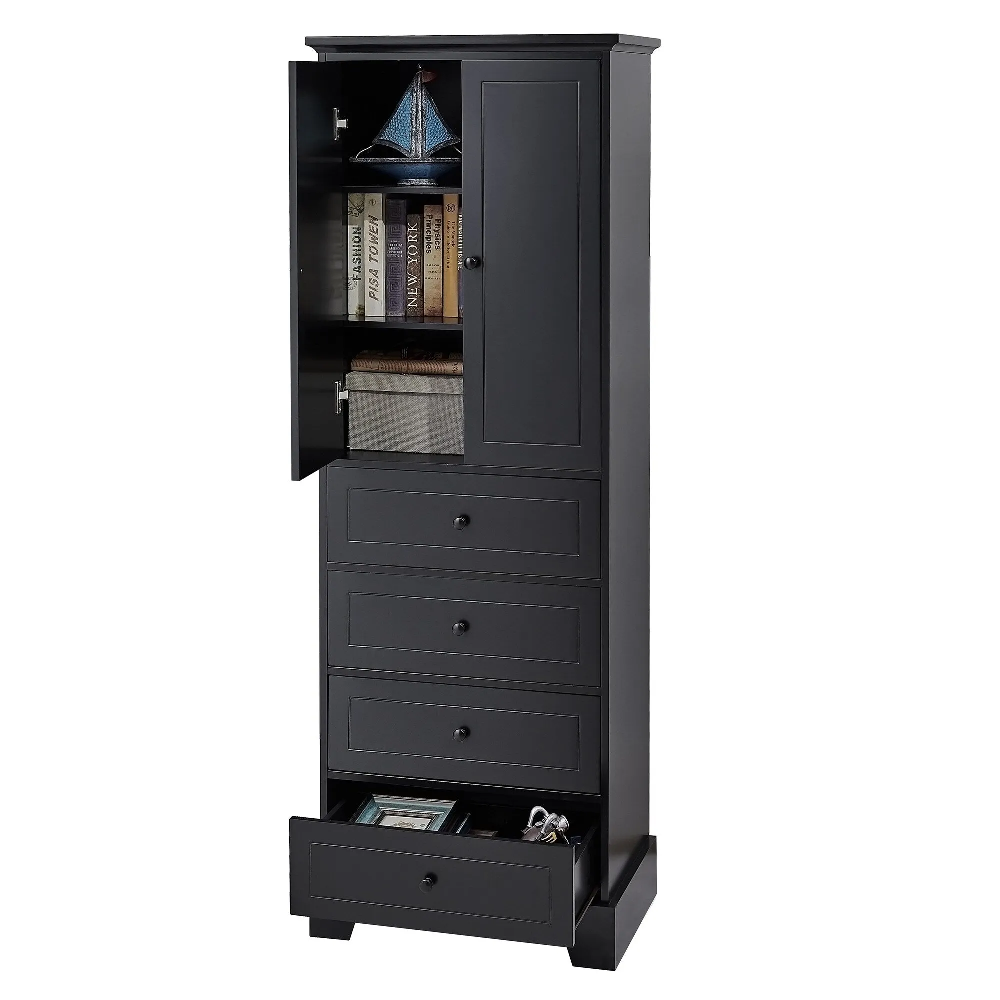 Modern Multifunctional Storage Cabinet, Freestanding Cabinet with 4 Drawers Adjustable Shelf for Bathroom and Office