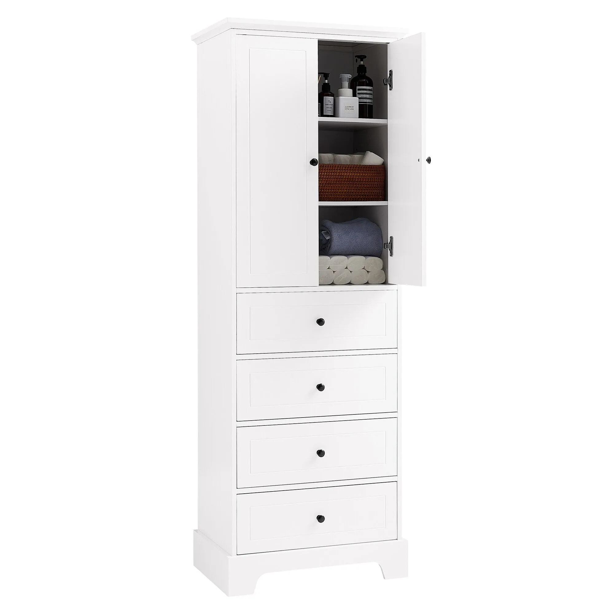 Modern Multifunctional Storage Cabinet, Freestanding Cabinet with 4 Drawers Adjustable Shelf for Bathroom and Office