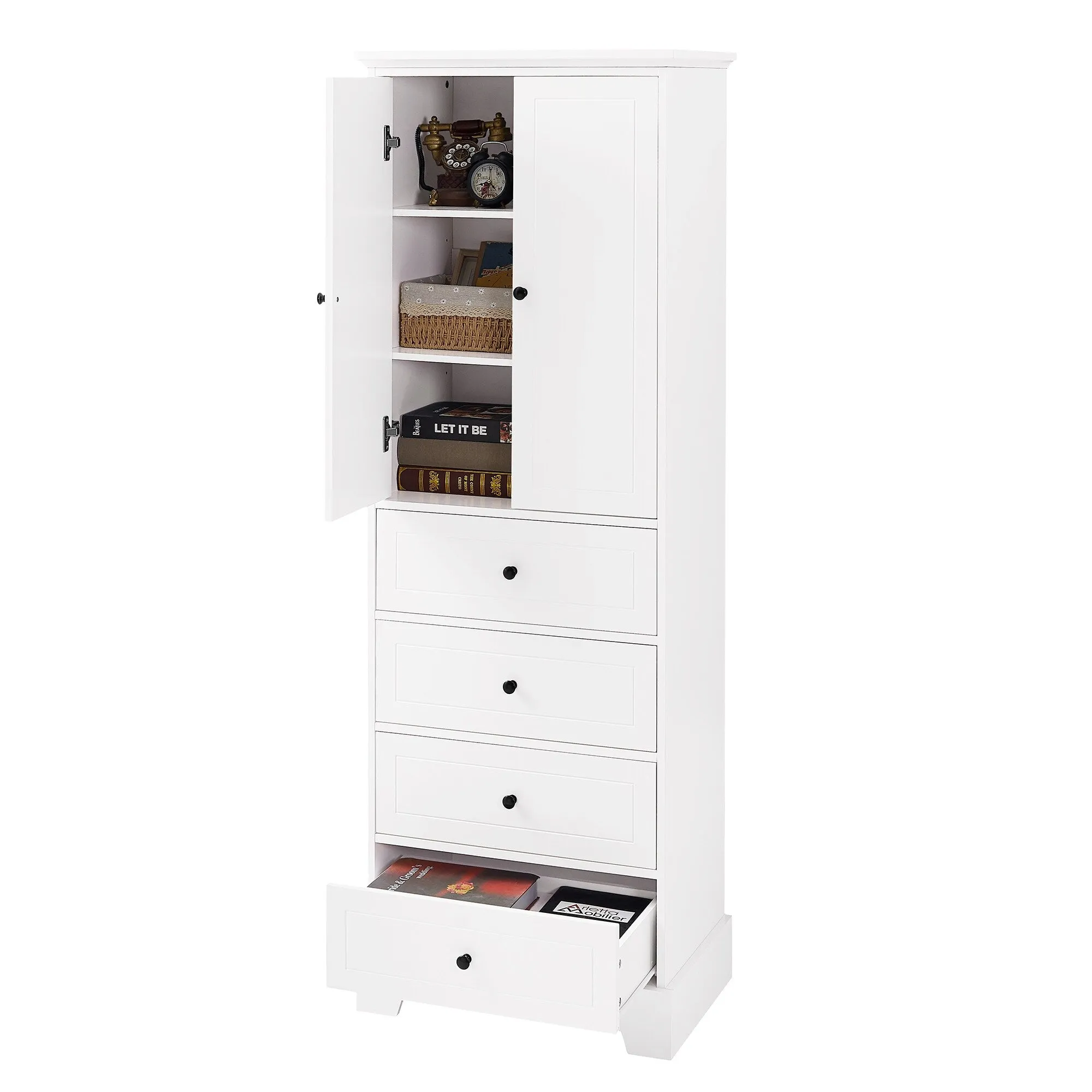 Modern Multifunctional Storage Cabinet, Freestanding Cabinet with 4 Drawers Adjustable Shelf for Bathroom and Office