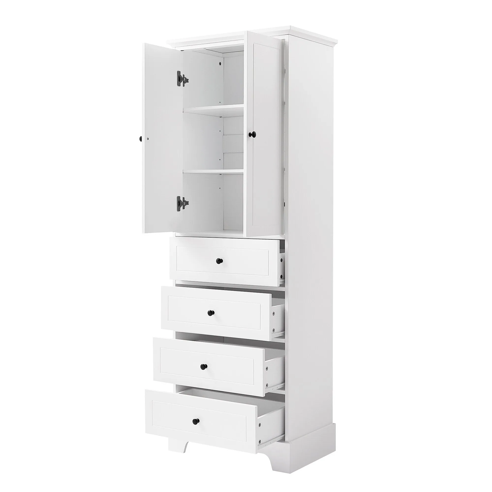 Modern Multifunctional Storage Cabinet, Freestanding Cabinet with 4 Drawers Adjustable Shelf for Bathroom and Office