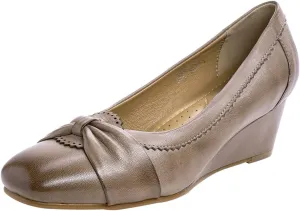 Mona flying Women's Leather Closed Toe 2 inches Wedges Pumps Square Toe Comfortable Heeled Office Work Dress Shoes for Ladies