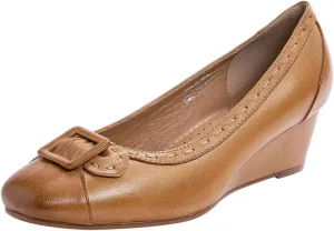 Mona flying Women's Leather Closed Toe 2 inches Wedges Pumps Square Toe Comfortable Heeled Office Work Dress Shoes for Ladies