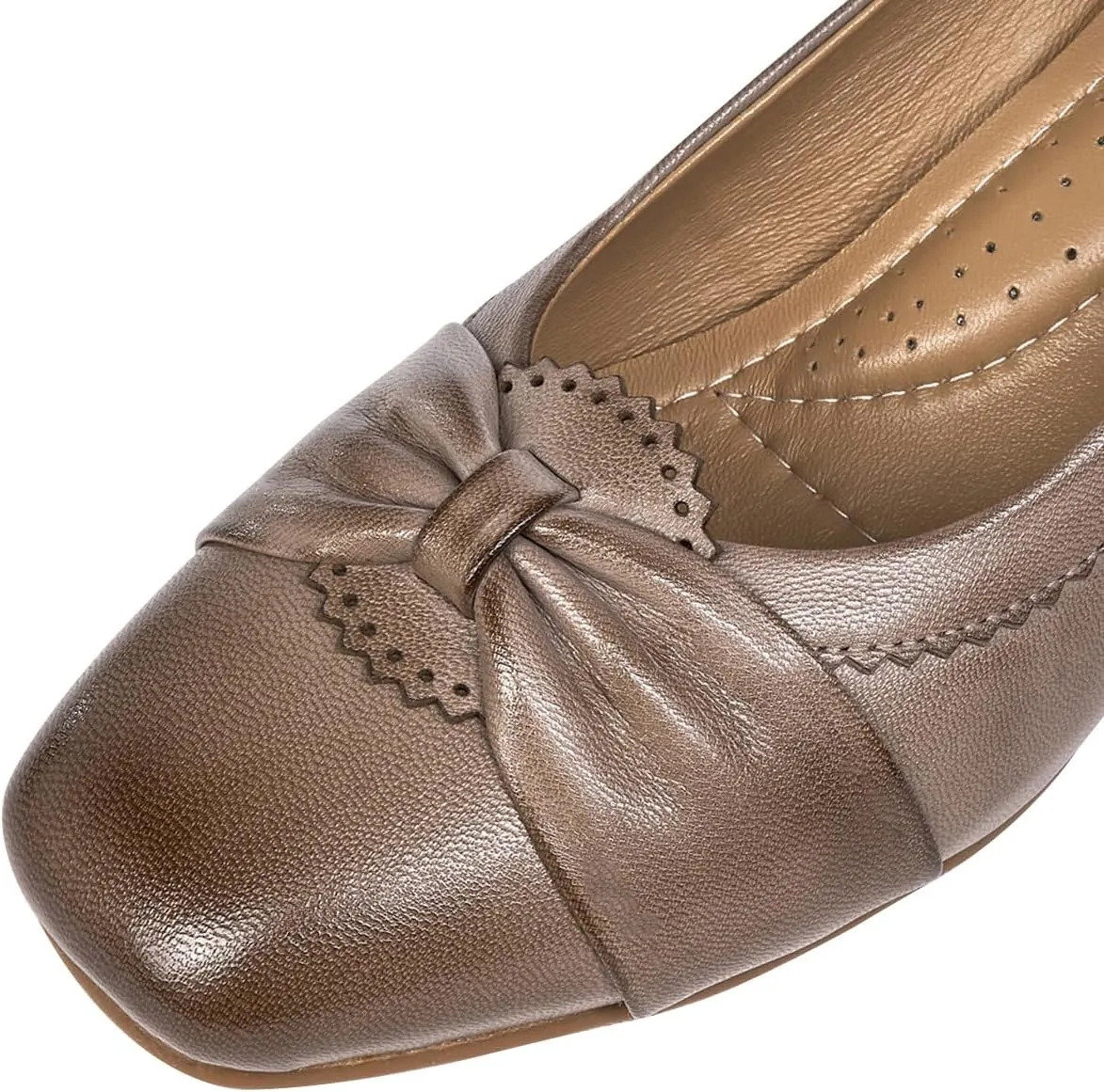 Mona flying Women's Leather Closed Toe 2 inches Wedges Pumps Square Toe Comfortable Heeled Office Work Dress Shoes for Ladies