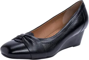 Mona flying Women's Leather Closed Toe 2 inches Wedges Pumps Square Toe Comfortable Heeled Office Work Dress Shoes for Ladies