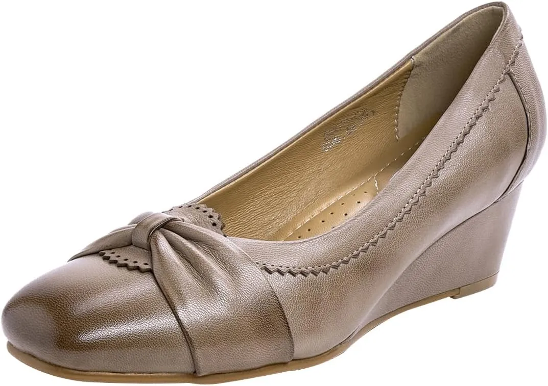Mona flying Women's Leather Closed Toe 2 inches Wedges Pumps Square Toe Comfortable Heeled Office Work Dress Shoes for Ladies
