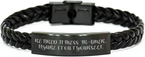 Motivational Fitness Trainer Inspired Interlaced Leather Wristband Gifts for Him Her from a Retired Fitness Trainer Figure It Out Yourself Christmas Memorable Presents