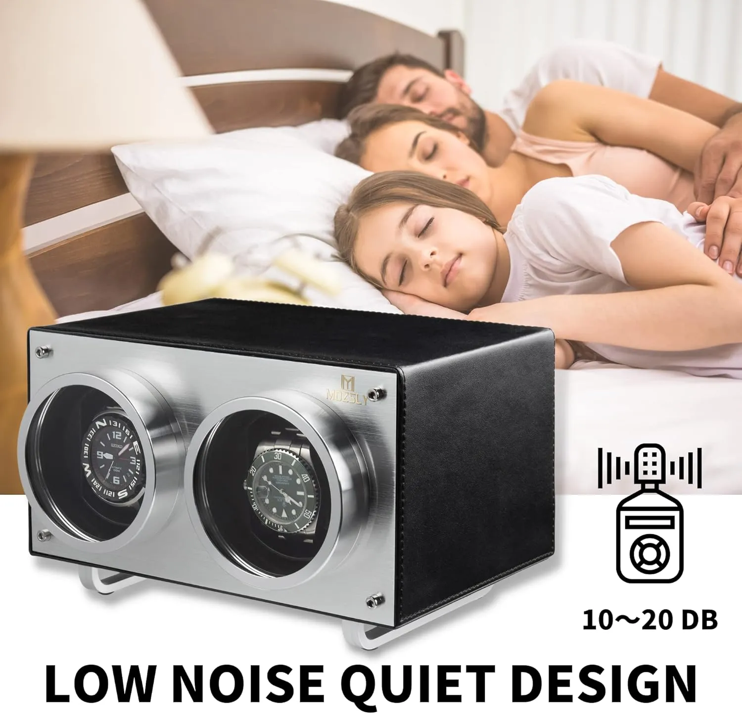 MOZSLY Double Watch Winder for Automatic Watches Quiet Motor PU Leather