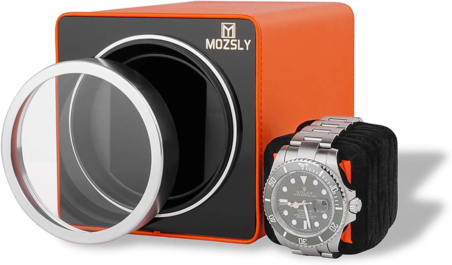 MOZSLY Watch Winder for Single Automatic Watches with Quiet Motor 12 Rotation Mode Setting Leather