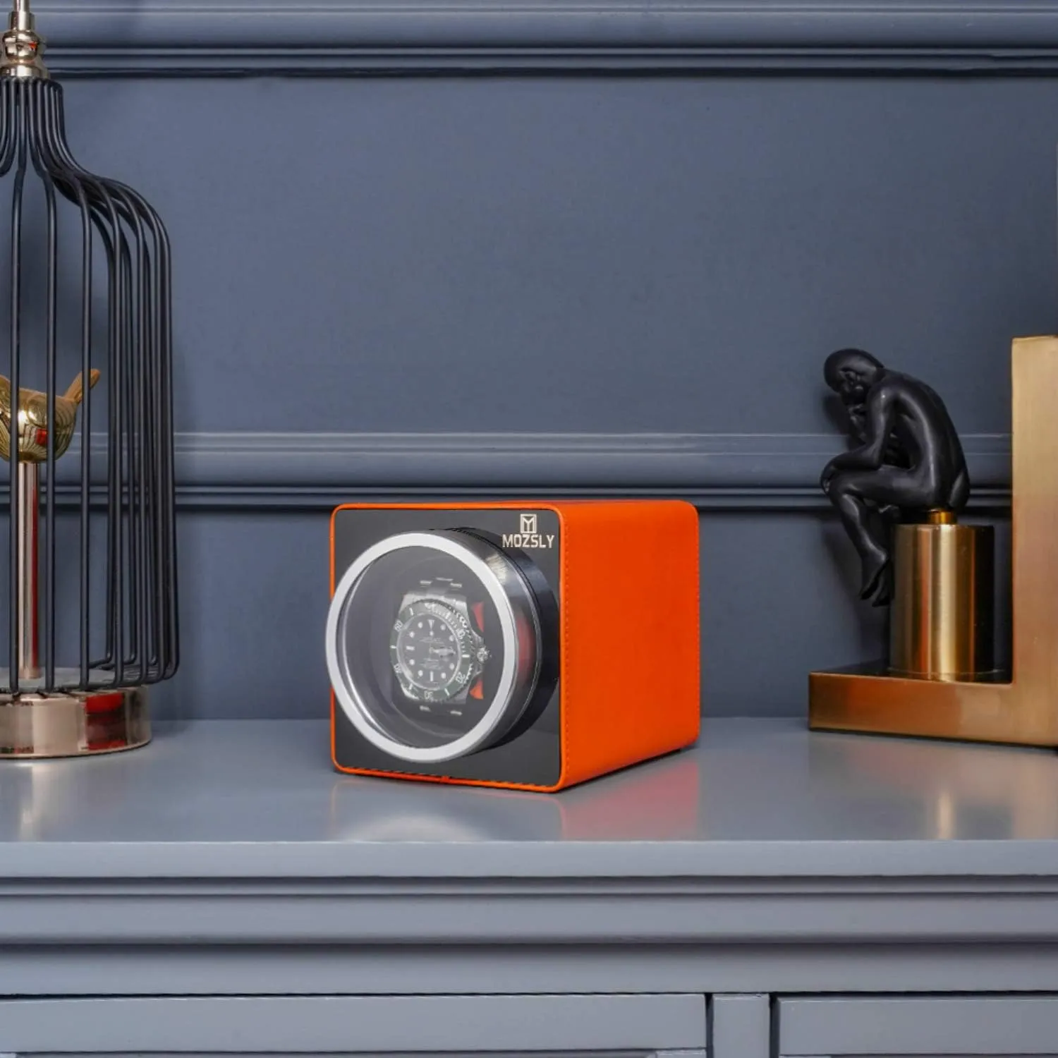MOZSLY Watch Winder for Single Automatic Watches with Quiet Motor 12 Rotation Mode Setting Leather