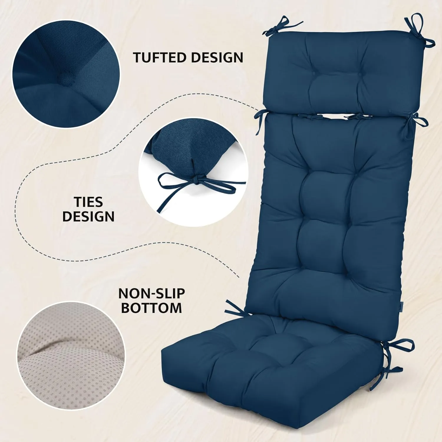 mudilun Indoor/Outdoor Rocking Chair Cushion Anti-Slip Tufted Patio Furniture Cushion with Straps High Back Rocking Chair Cushion for Bedroom, Living Room, Baby Room, Outdoor Patio Chair