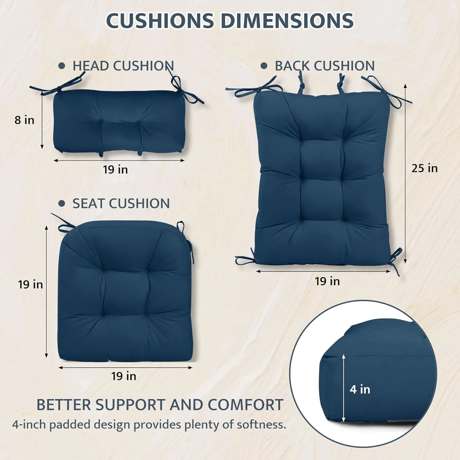 mudilun Indoor/Outdoor Rocking Chair Cushion Anti-Slip Tufted Patio Furniture Cushion with Straps High Back Rocking Chair Cushion for Bedroom, Living Room, Baby Room, Outdoor Patio Chair