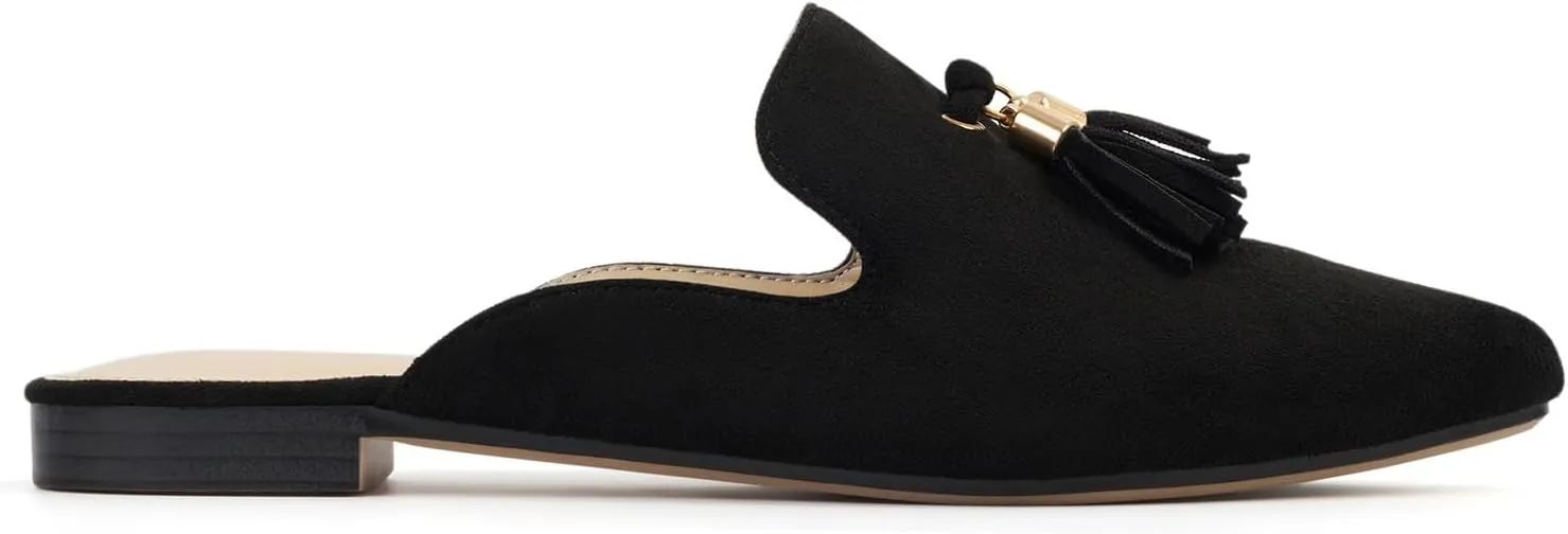 MUSSHOE Mules for Women Comfortable Pointed Toe Backless Slip-on Slides Loafer Flats with Tassels
