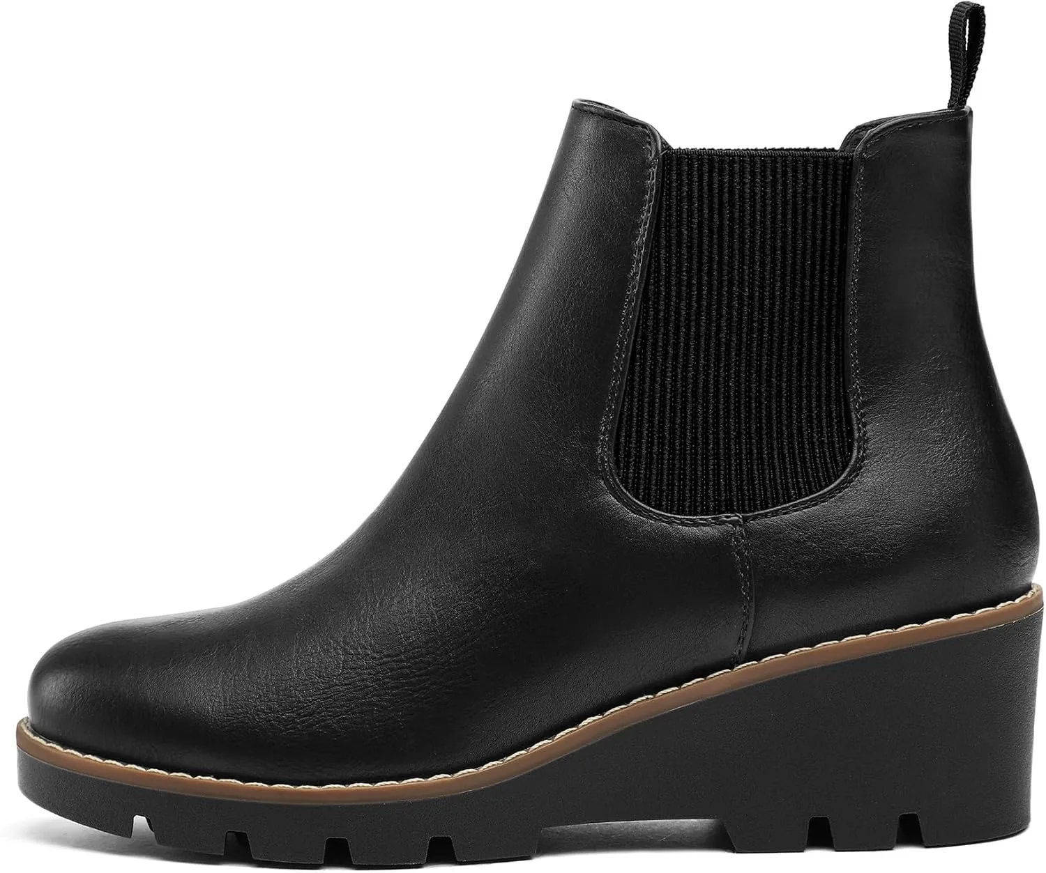 mysoft Women's Chelsea Wedge Booties Platform Lug Sole Elastic Low Wedge Heel Slip On Ankle Boots