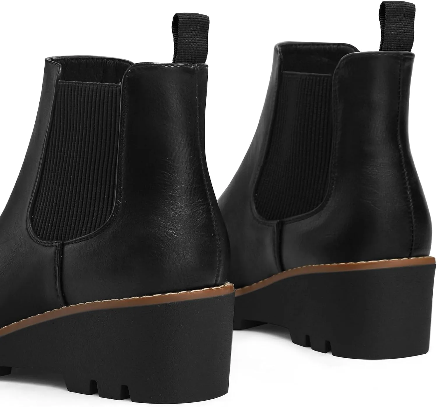 mysoft Women's Chelsea Wedge Booties Platform Lug Sole Elastic Low Wedge Heel Slip On Ankle Boots
