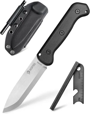 NedFoss SEALION Bushcraft Knife, 4.52" D2 Steel Full Tang Survival Knife with Fire Starter, G10 Handle, Kydex Sheath, Designed in Germany
