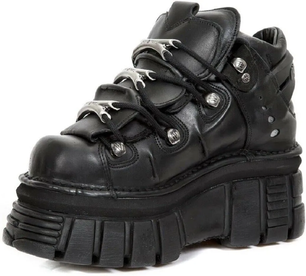 New Rock 106 S29 Men's Goth Punk Black Metallic Platform Ankle Boots
