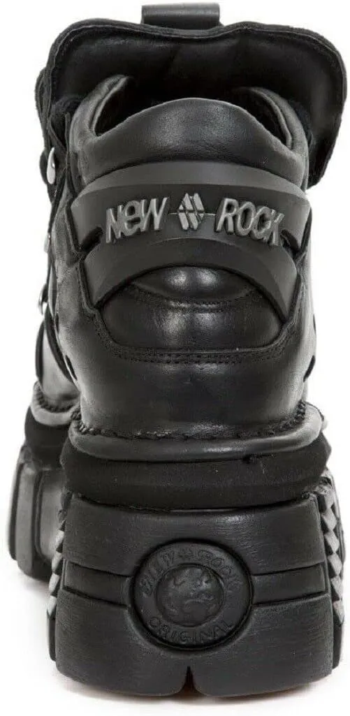 New Rock 106 S29 Men's Goth Punk Black Metallic Platform Ankle Boots