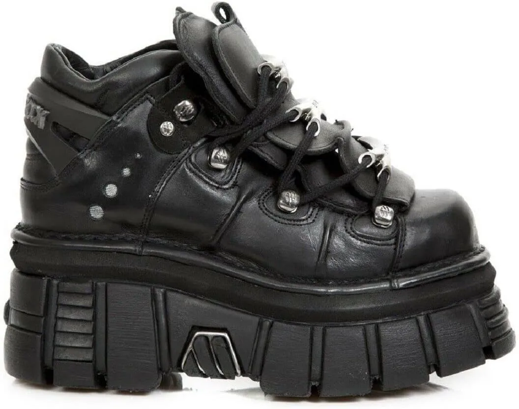 New Rock 106 S29 Men's Goth Punk Black Metallic Platform Ankle Boots