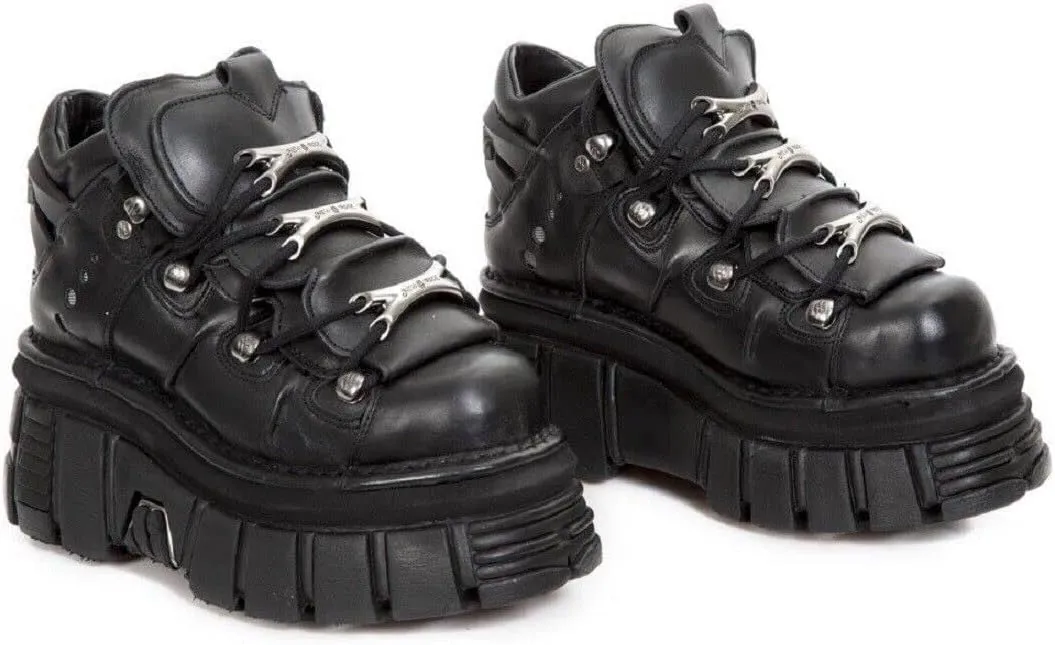 New Rock 106 S29 Men's Goth Punk Black Metallic Platform Ankle Boots