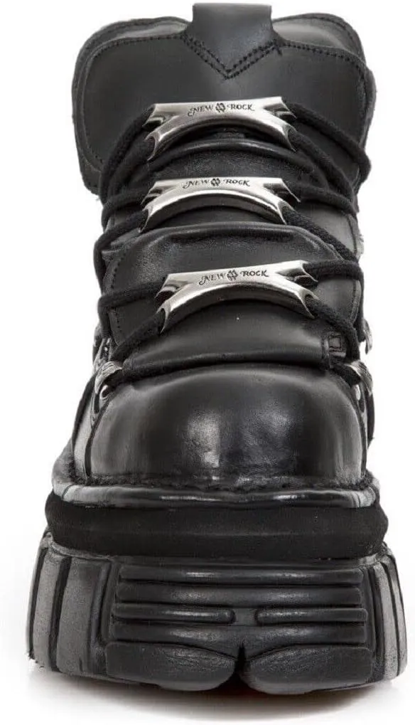 New Rock 106 S29 Men's Goth Punk Black Metallic Platform Ankle Boots