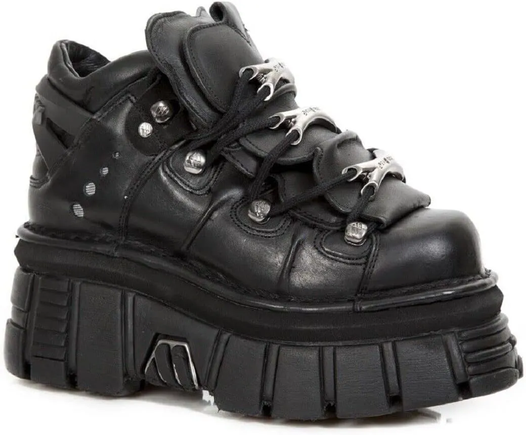 New Rock 106 S29 Men's Goth Punk Black Metallic Platform Ankle Boots