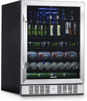 NewAir Beverage Refrigerator Cooler with 177 Can Capacity - Stainless Steel Mini Bar Beer Fridge with Reversible Hinge Glass Door - Cools to 37F