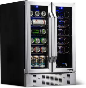 Newair French Door Wine & Beverage Cooler | 18 Bottle 60 Can | White & Red Wine Countertop Fridge | Stainless Steel Dual Zone Beer and Wine Fridge With Digital Temperature Controls and Key Lock