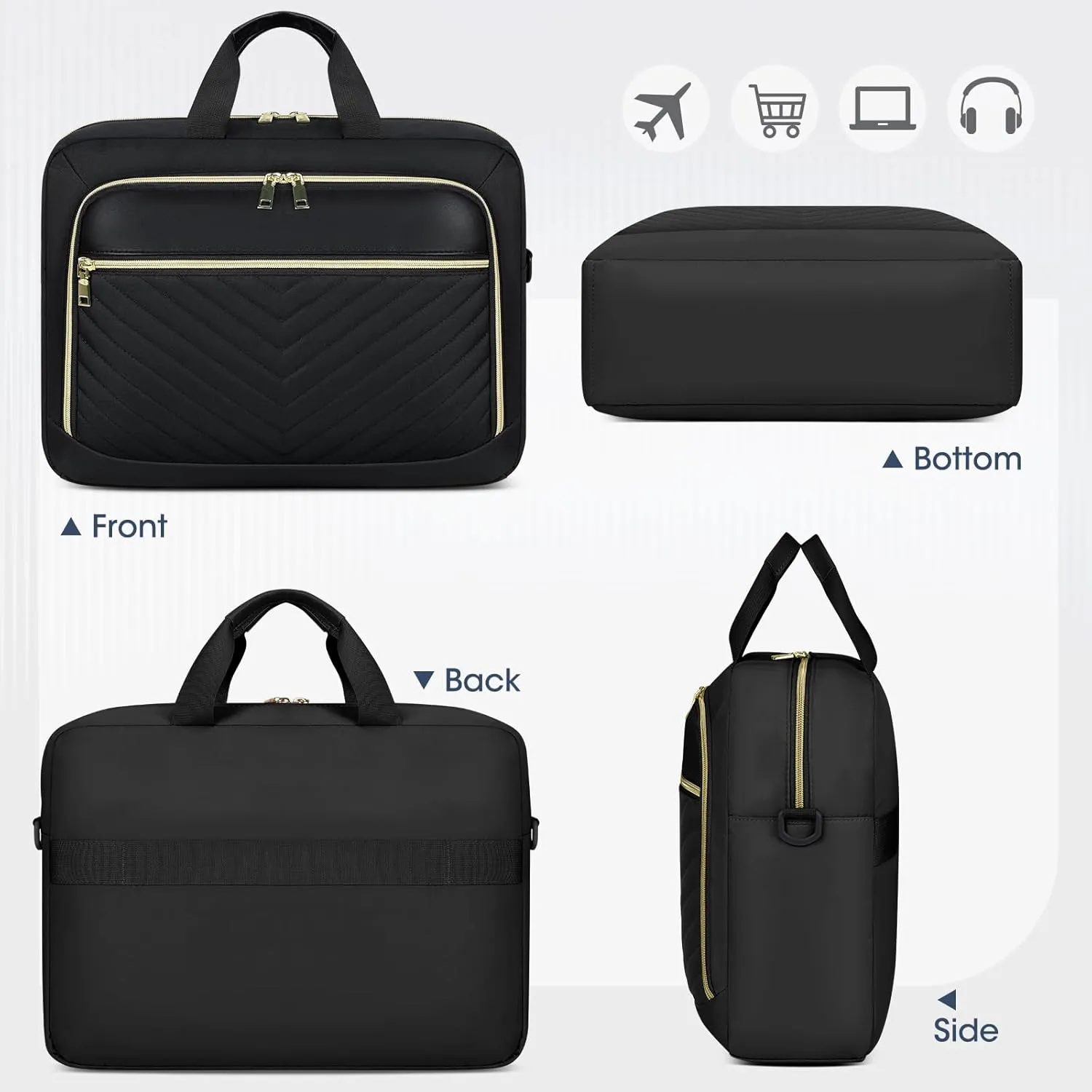 NEWHEY Laptop Bag 17.3 Inch Laptop Briefcase for Women Men Waterproof Shoulder Messenger Bag Large Computer Bag for Business Office Work College, V Thread Black