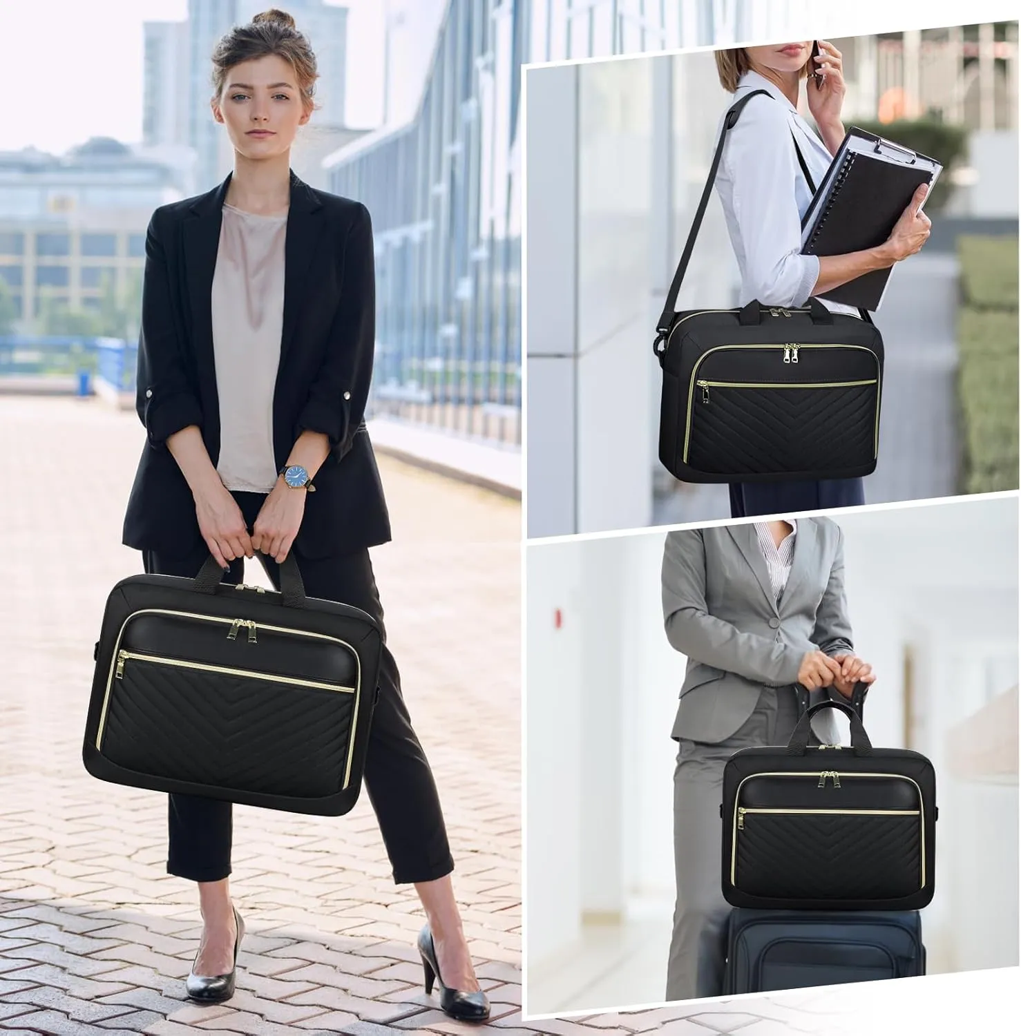 NEWHEY Laptop Bag 17.3 Inch Laptop Briefcase for Women Men Waterproof Shoulder Messenger Bag Large Computer Bag for Business Office Work College, V Thread Black