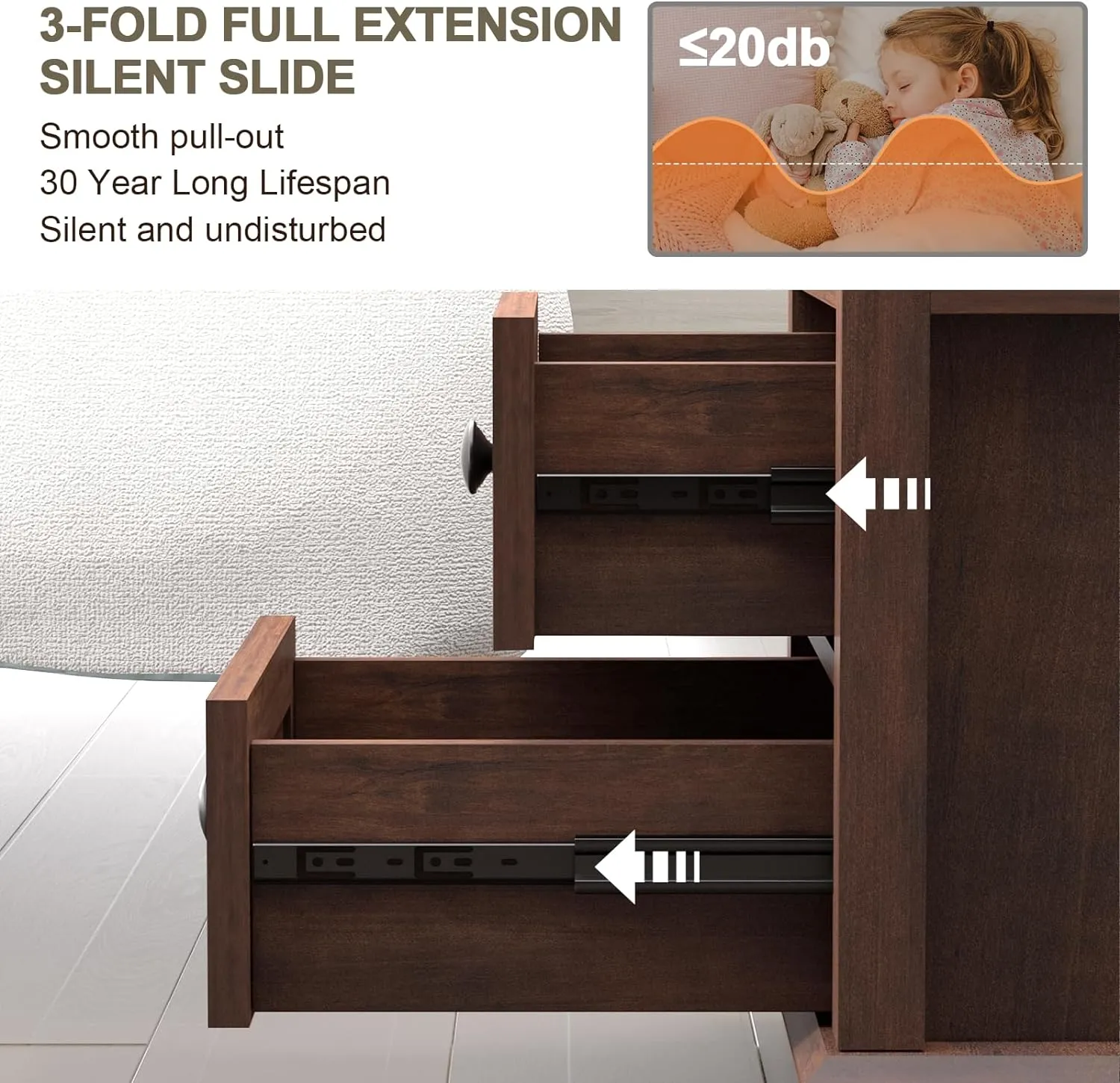 Nightstand with Charging Station Set of 2, End Table Set of 2, Large 18” Side Table with Drawers, Storage Cabinet with Open Shelf for Bedroom, Cherry