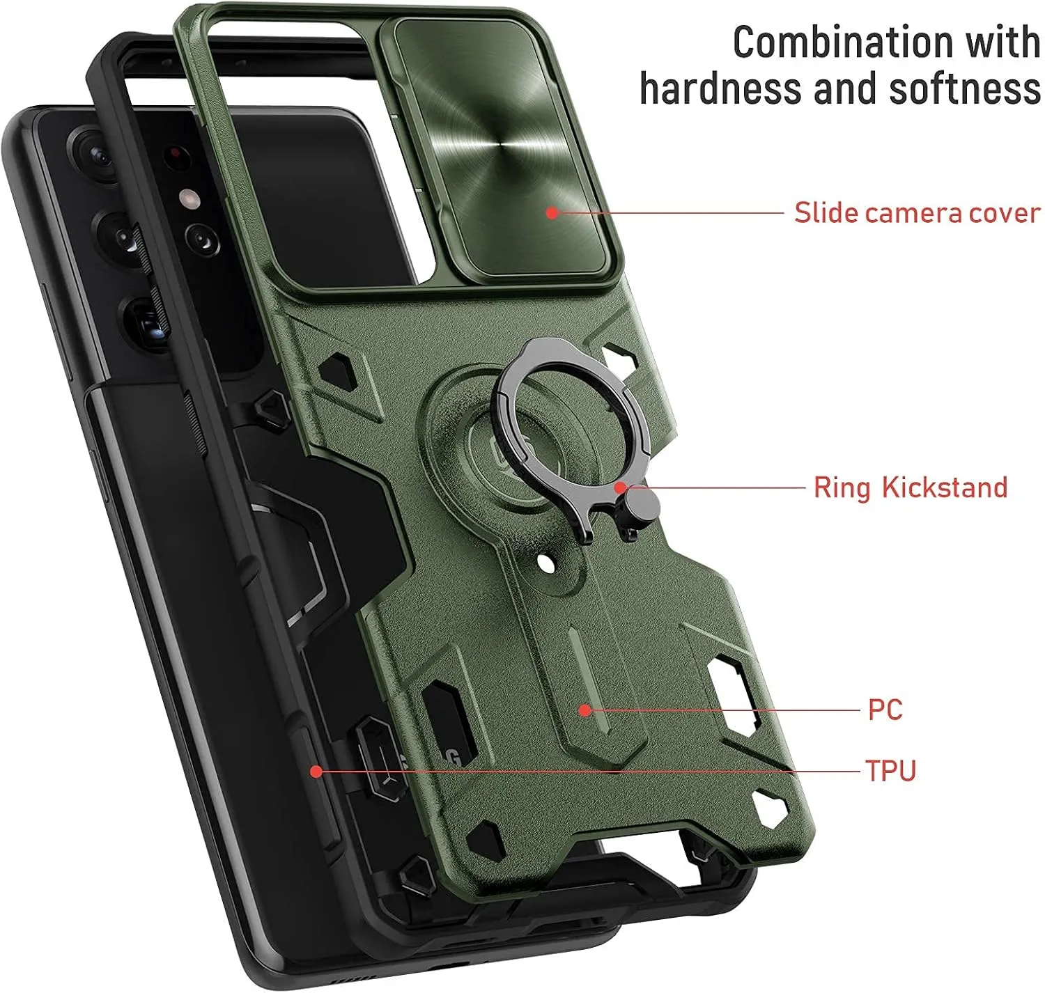 Nillkin Camshield Armor case for Samsung Galaxy S21 Ultra with Kickstand Ring Holder - Camera Cover S21 Ultra Rugged Shield Matte Military Grade Case 6.8’’
