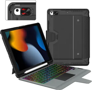 Nillkin for iPad 9th Generation Case with Keyboard 10.2 Inch - Slide Camera Cover - Detachable Backlit Keyboard Case with Pencil Holder & Trackpad for iPad 8th Gen/7th Gen