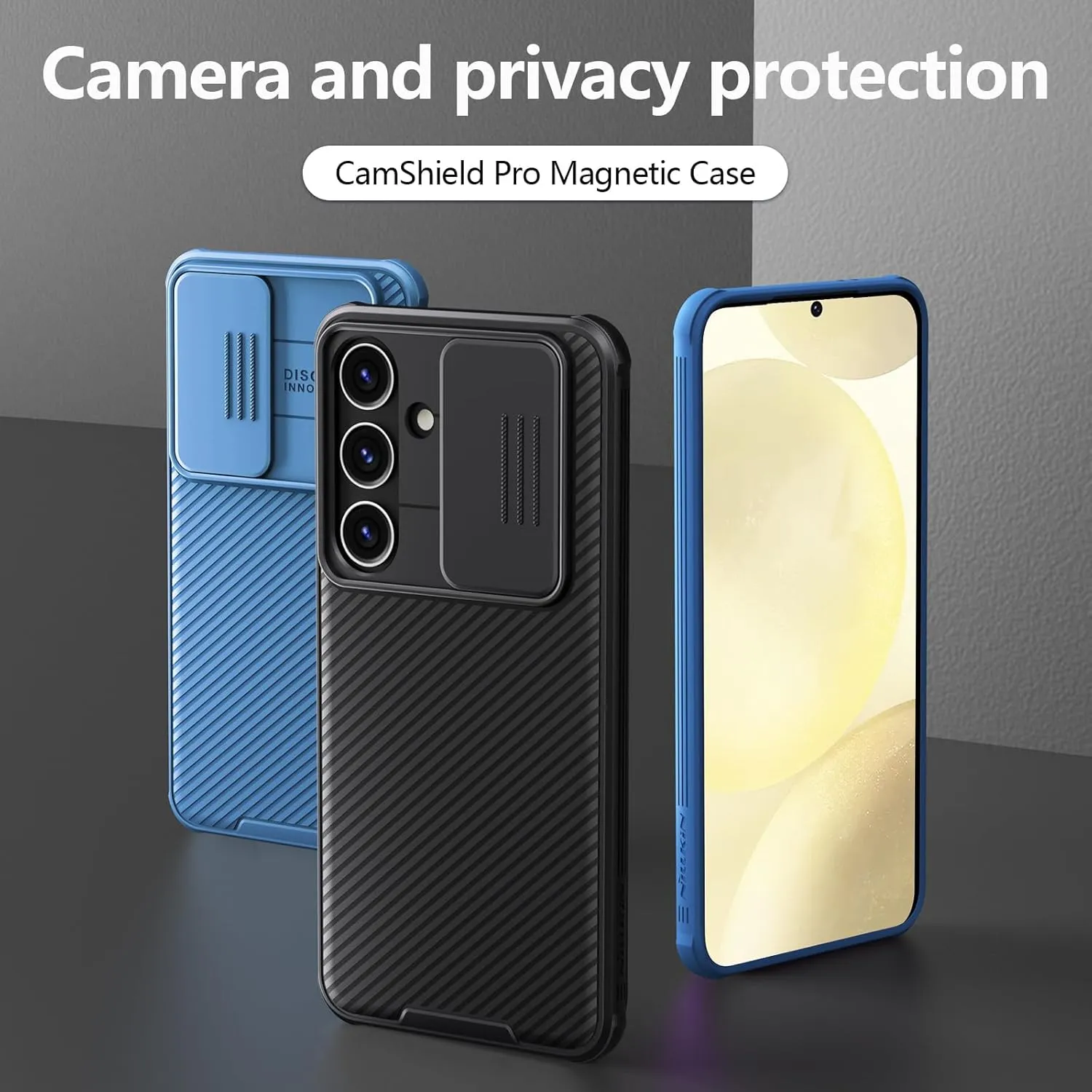 Nillkin for Samsung Galaxy S24 Case with Camera Cover, [Non Slip & Anti-Fingerprint] [Drop Protection], Slim Thin Protective Phone Case for Samsung S24 6.1 Inch, Blue