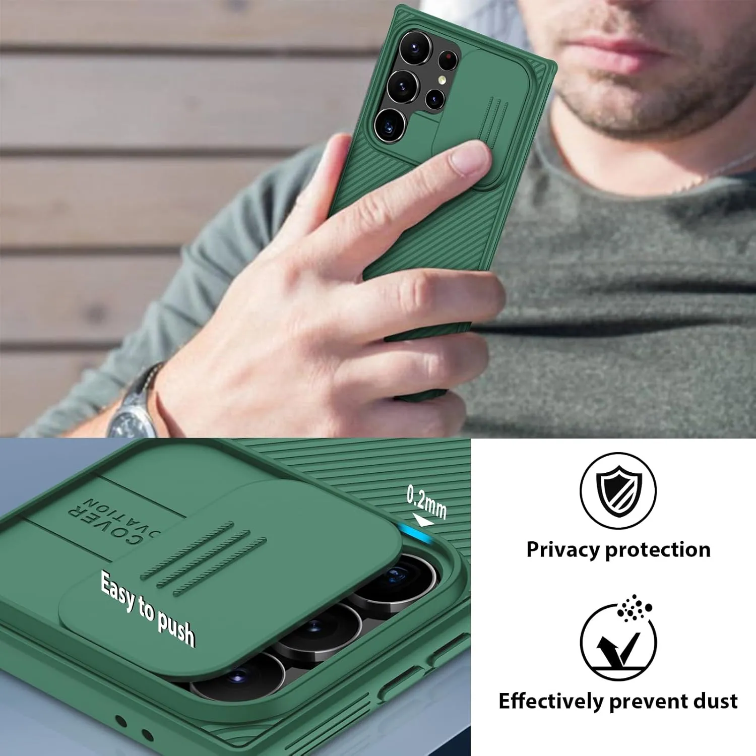 Nillkin Galaxy S24 Ultra Case, CamShield Pro with Slide Camera Cover, S24 Ultra 5G Slim Phone Case 2024 6.8'' (Green)