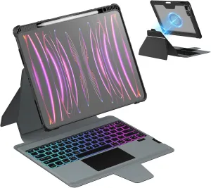 Nillkin Magnetic Keyboard Case for iPad Air 13-inch (M2) 2024, iPad Pro 12.9 Case with Keyboard, Magic Trackpad, Pencil Holder, Slide Camera Cover, 7 Backlight Colors, Black