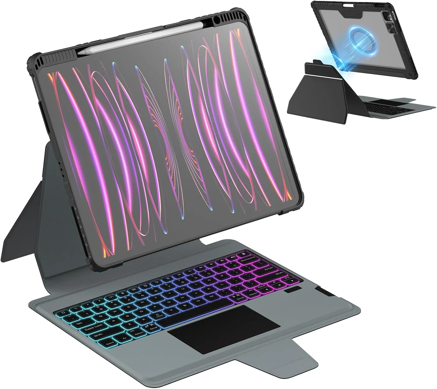 Nillkin Magnetic Keyboard Case for iPad Air 13-inch (M2) 2024, iPad Pro 12.9 Case with Keyboard, Magic Trackpad, Pencil Holder, Slide Camera Cover, 7 Backlight Colors, Black