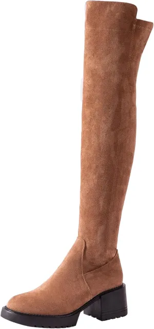 N.N.G Women Over the Knee Boots Thigh High Suede Black Block Low 2 Inch Heel Chunky Above Knee Winter Pointed toe