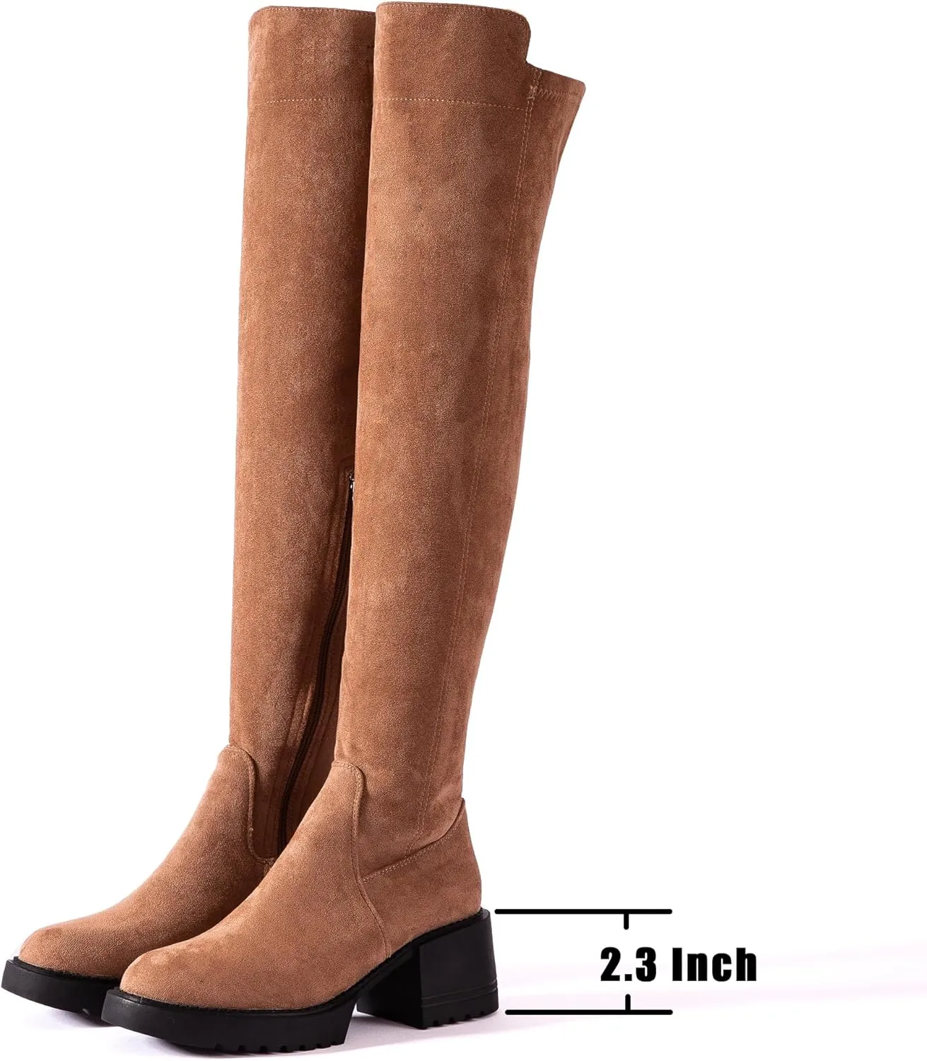 N.N.G Women Over the Knee Boots Thigh High Suede Black Block Low 2 Inch Heel Chunky Above Knee Winter Pointed toe