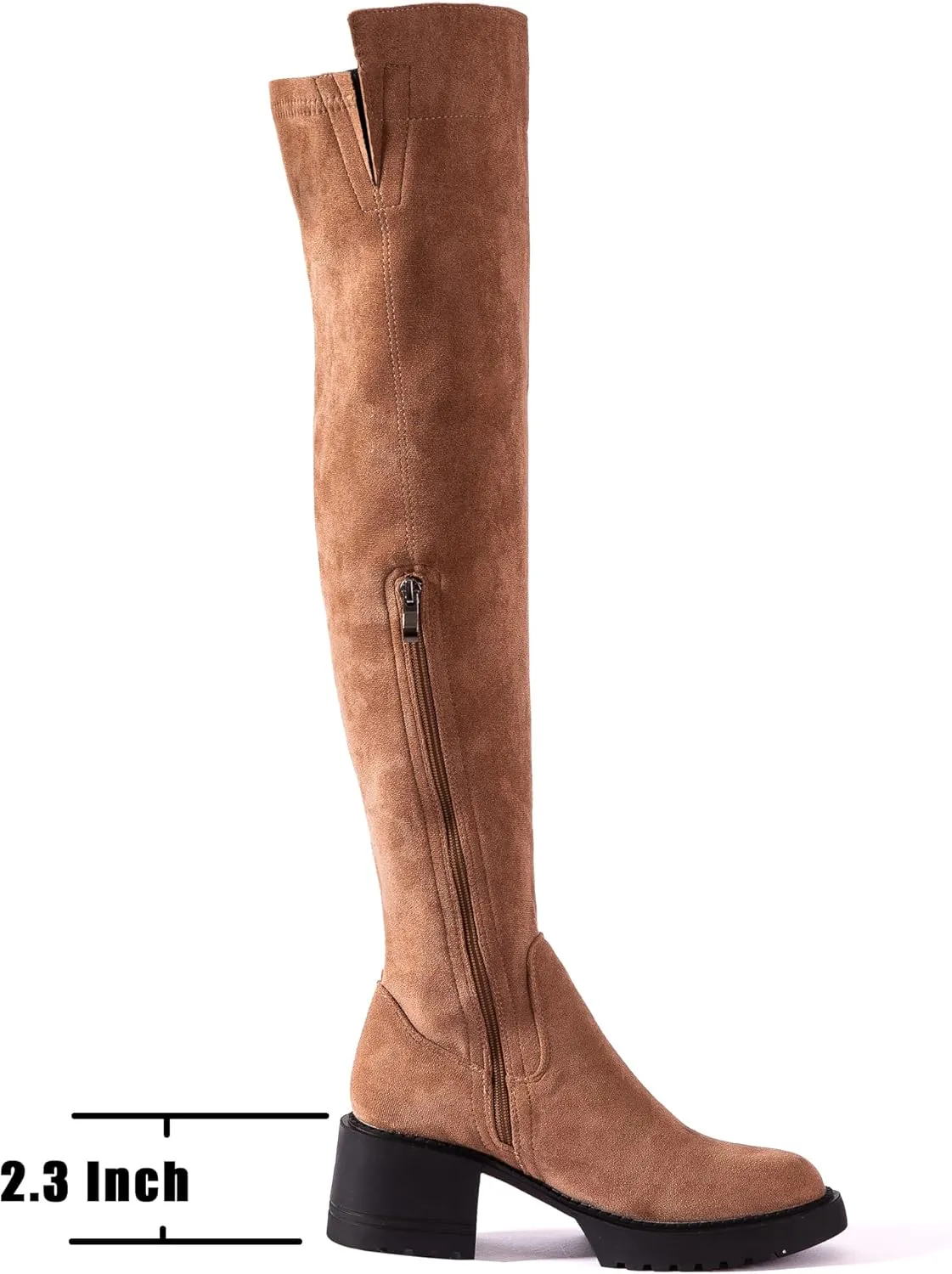 N.N.G Women Over the Knee Boots Thigh High Suede Black Block Low 2 Inch Heel Chunky Above Knee Winter Pointed toe