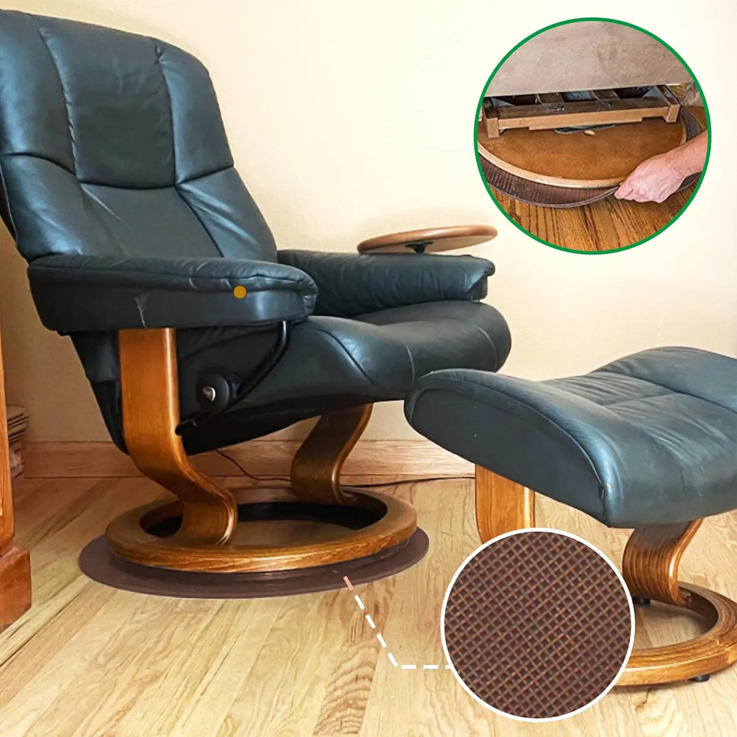 Non Skid Rubber Furniture Pads for Recliners,Furniture Grippers, Gripper Pads,Anti Slide Furniture Pads Hardwood Floor Protector,Fits Recliners,Swivel Chairs,Brown Solid Pad (25.2’’ Outside Diameter)