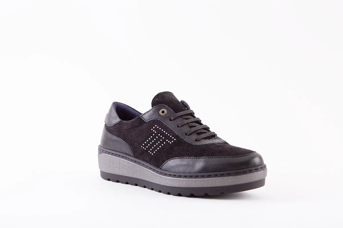 NOTTON - 1151 LACED WEDGE SHOE - BLACK LEATHER/SUEDE