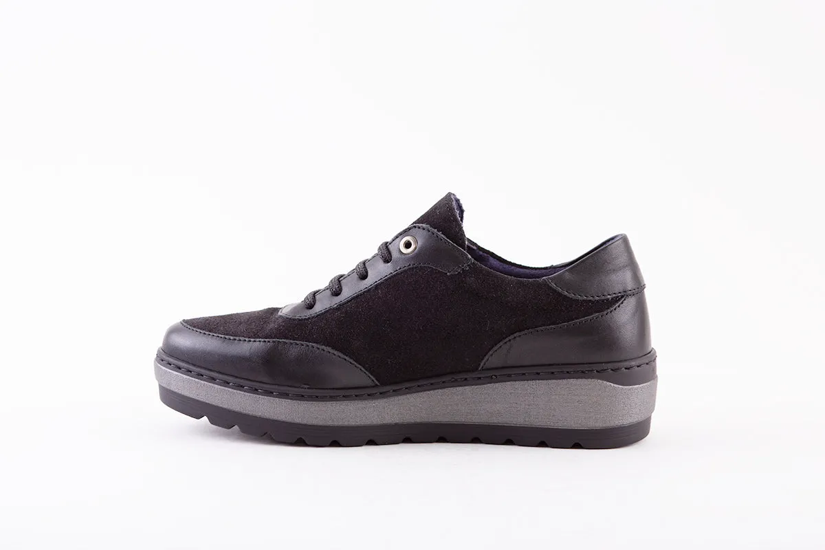NOTTON - 1151 LACED WEDGE SHOE - BLACK LEATHER/SUEDE