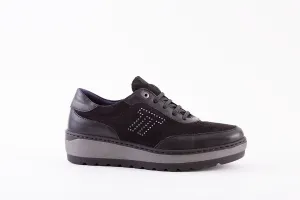 NOTTON - 1151 LACED WEDGE SHOE - BLACK LEATHER/SUEDE