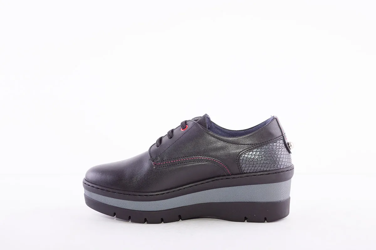 NOTTON - 3506 LACED WEDGE COMFORT SHOE - BLACK LEATHER