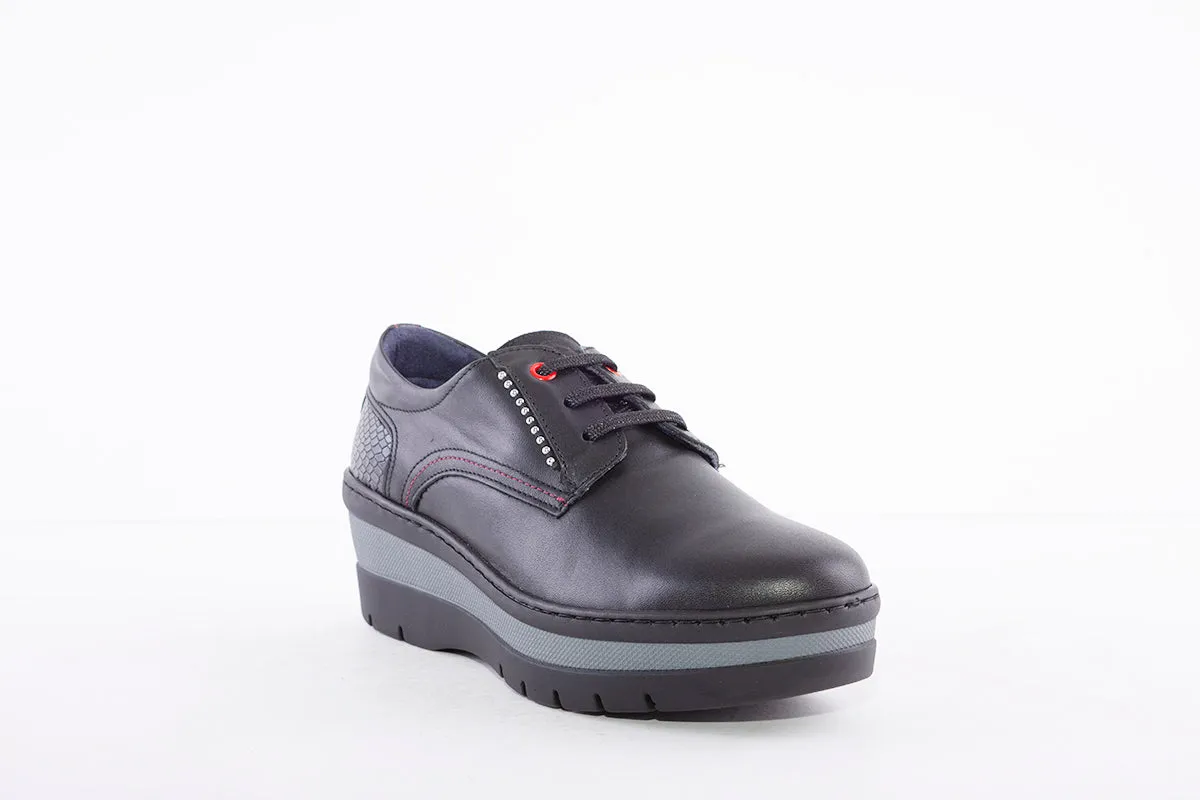 NOTTON - 3506 LACED WEDGE COMFORT SHOE - BLACK LEATHER