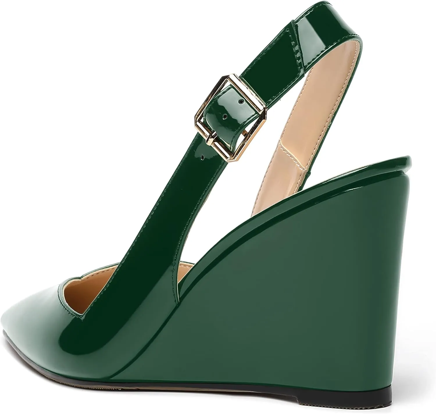 NUMALEO Womens Ankle Strap Bridal Buckle Pointed Toe Dress Patent Wedge High Heel Pumps Shoes 3.3 Inch
