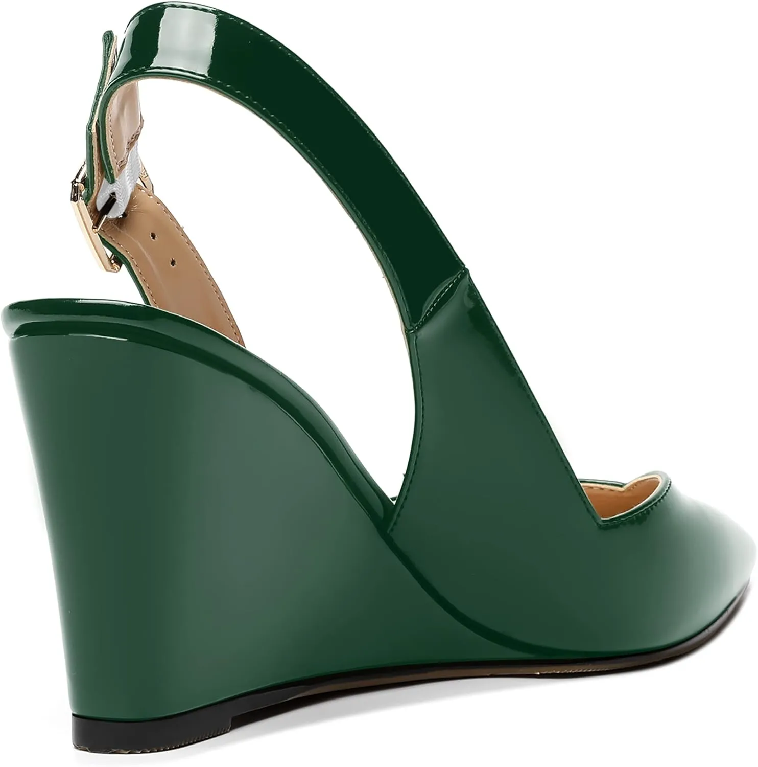 NUMALEO Womens Ankle Strap Bridal Buckle Pointed Toe Dress Patent Wedge High Heel Pumps Shoes 3.3 Inch