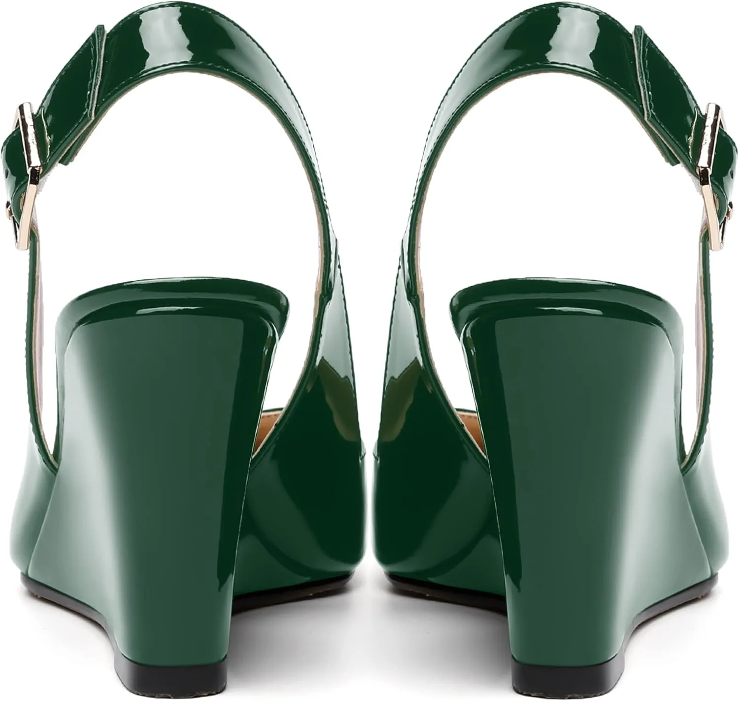 NUMALEO Womens Ankle Strap Bridal Buckle Pointed Toe Dress Patent Wedge High Heel Pumps Shoes 3.3 Inch