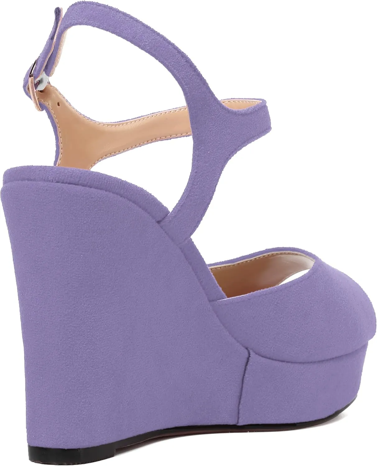 NUMALEO Womens Dating Ankle Strap Dress Buckle Suede Peep Toe Solid Wedge High Heel Heeled Sandals 4 Inch