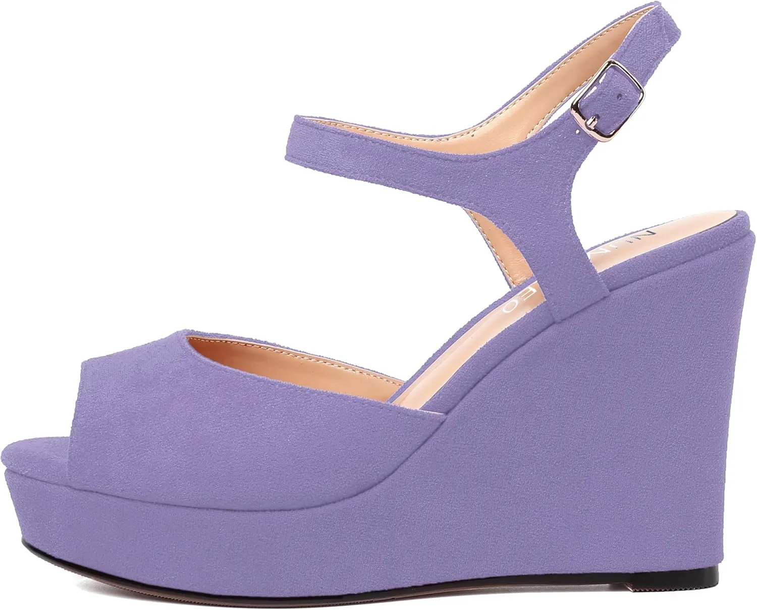 NUMALEO Womens Dating Ankle Strap Dress Buckle Suede Peep Toe Solid Wedge High Heel Heeled Sandals 4 Inch